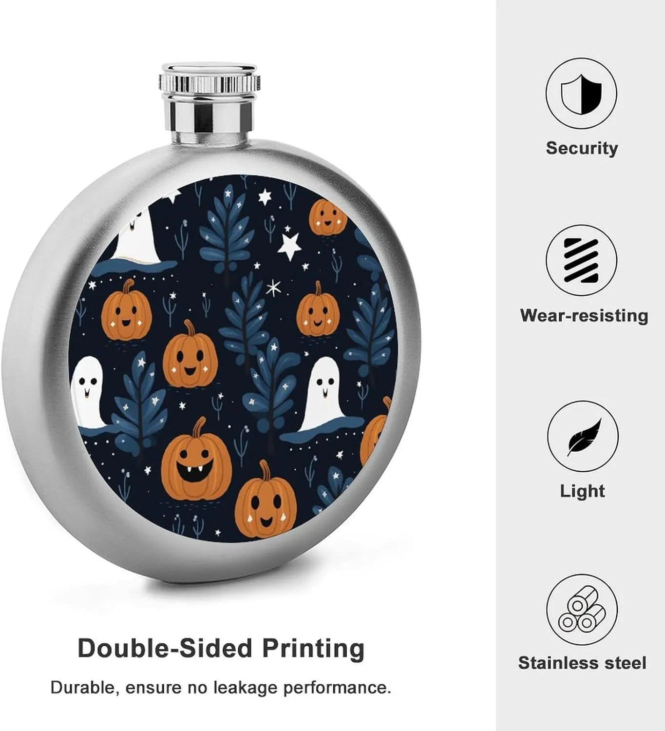 Stainless Steel Wine Bottle Liquor Container Cartoon Pumpkin Head Print Leak Proof Hip Flask Durable for Camping Hiking Travel Festivals