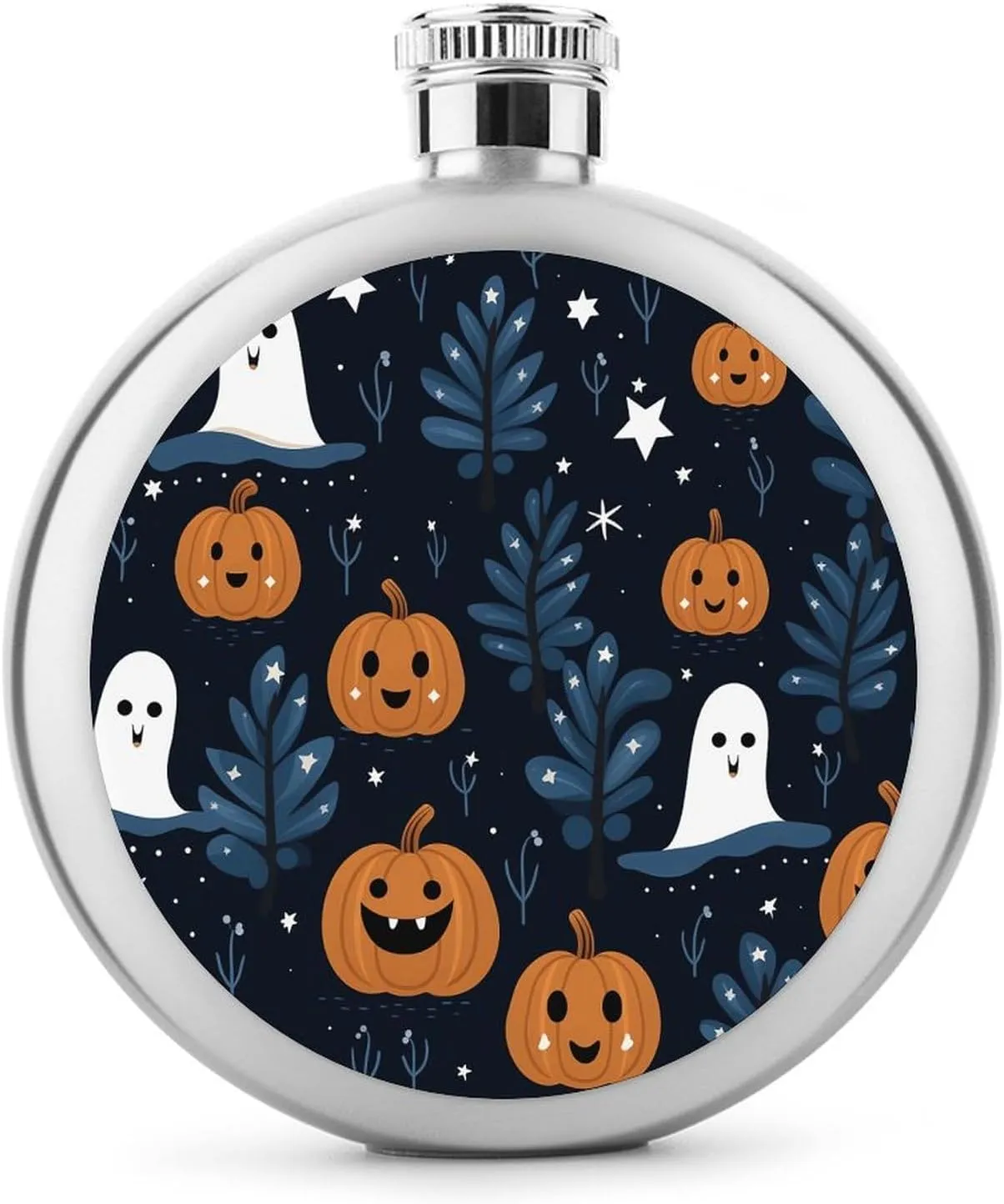 Stainless Steel Wine Bottle Liquor Container Cartoon Pumpkin Head Print Leak Proof Hip Flask Durable for Camping Hiking Travel Festivals