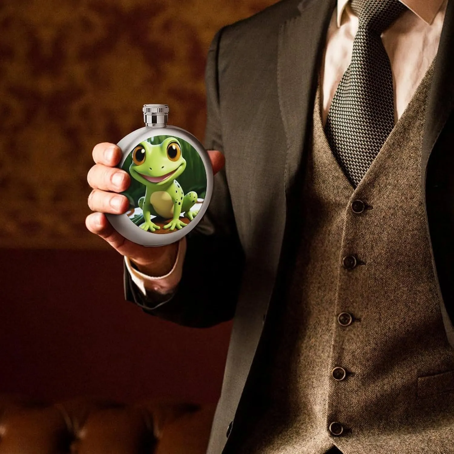 Stainless Steel Wine Bottle Liquor Container Cute Frog Print Leak Proof Hip Flask Durable for Camping Hiking Travel Festivals