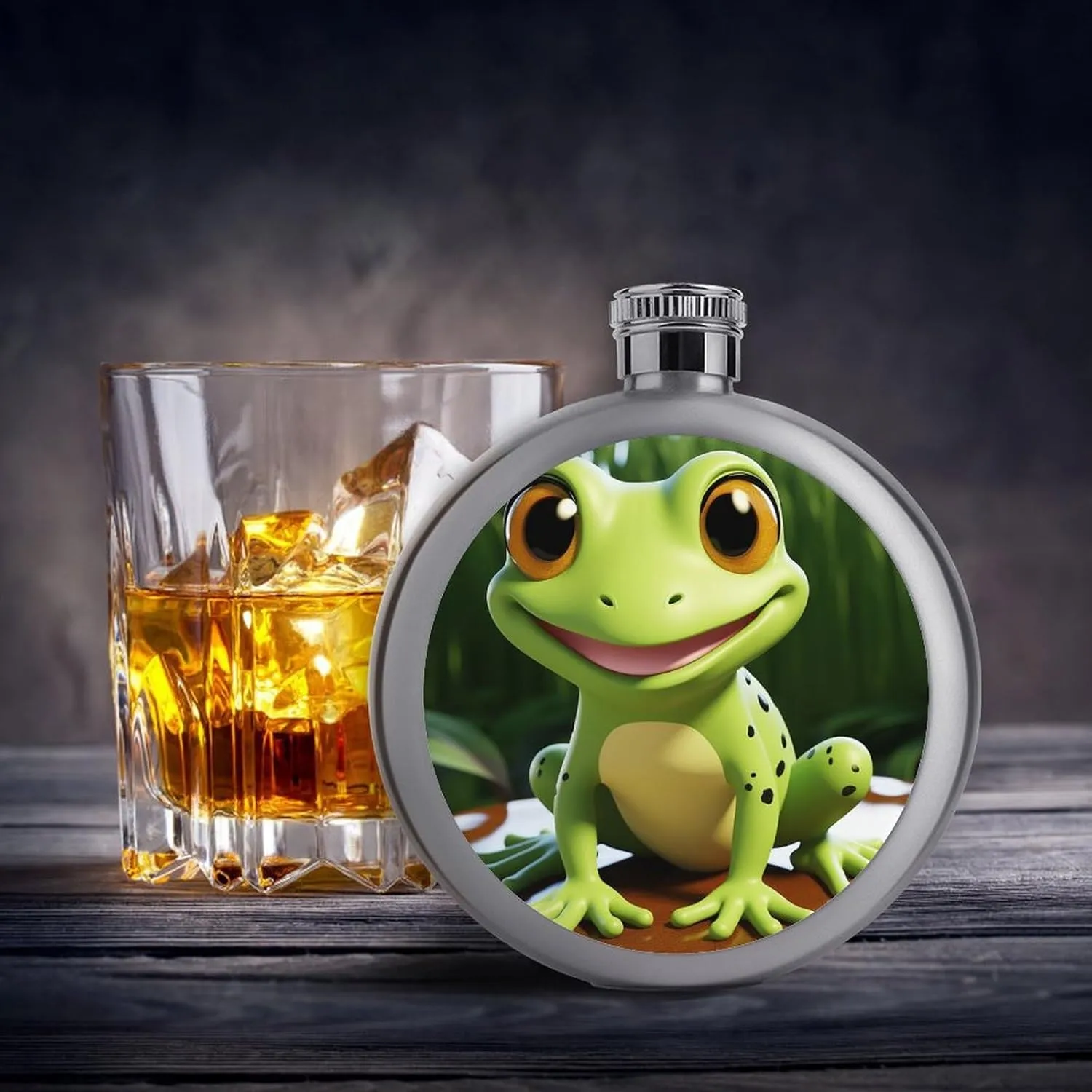 Stainless Steel Wine Bottle Liquor Container Cute Frog Print Leak Proof Hip Flask Durable for Camping Hiking Travel Festivals