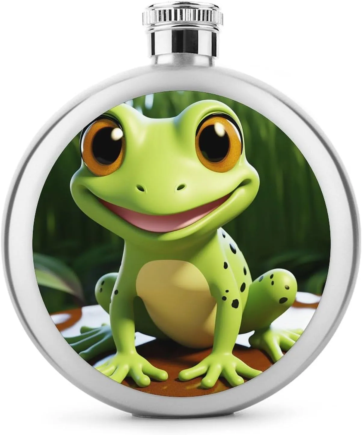 Stainless Steel Wine Bottle Liquor Container Cute Frog Print Leak Proof Hip Flask Durable for Camping Hiking Travel Festivals