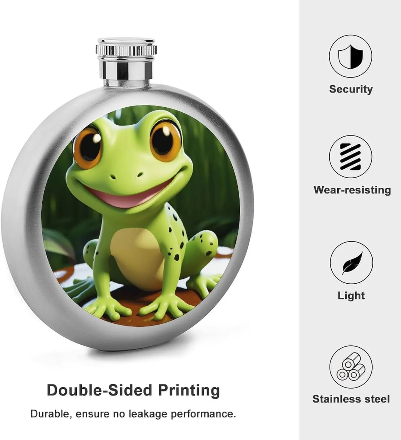 Stainless Steel Wine Bottle Liquor Container Cute Frog Print Leak Proof Hip Flask Durable for Camping Hiking Travel Festivals