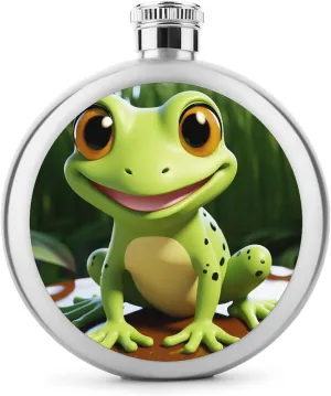 Stainless Steel Wine Bottle Liquor Container Cute Frog Print Leak Proof Hip Flask Durable for Camping Hiking Travel Festivals