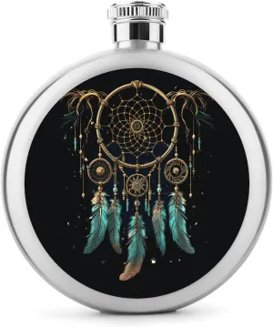 Stainless Steel Wine Bottle Liquor Container Dark Dream Catcher Print Leak Proof Hip Flask Durable for Camping Hiking Travel Festivals