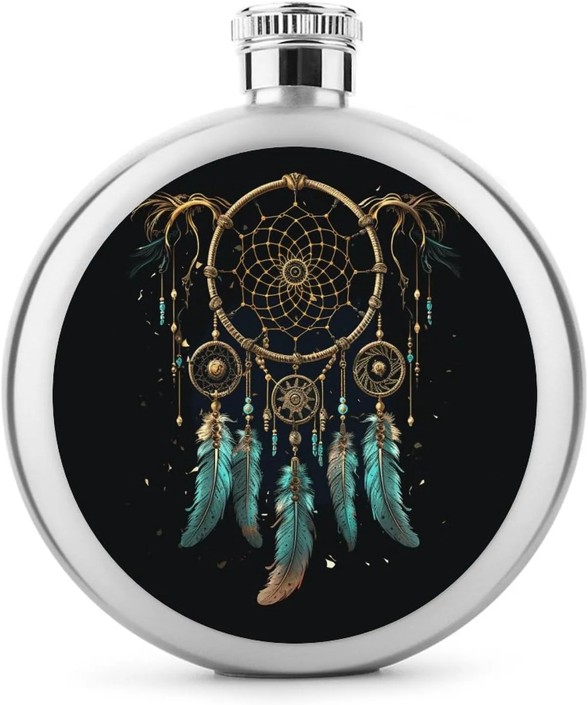 Stainless Steel Wine Bottle Liquor Container Dark Dream Catcher Print Leak Proof Hip Flask Durable for Camping Hiking Travel Festivals