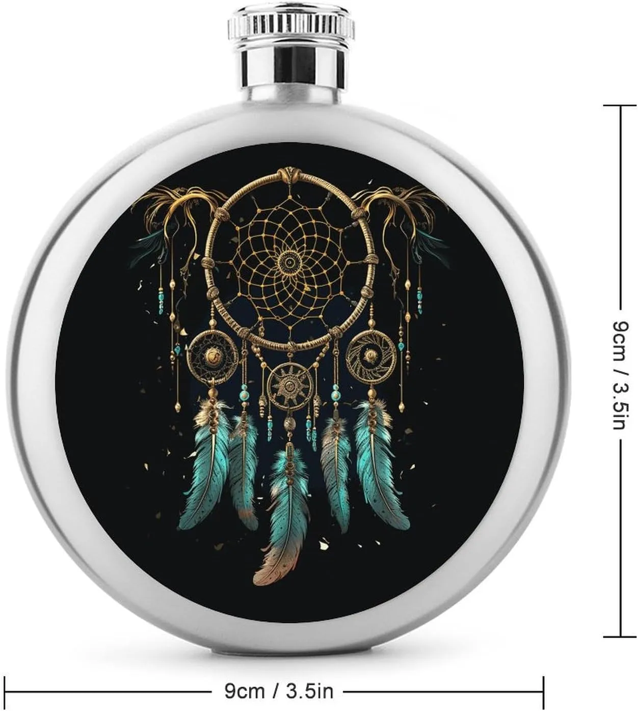 Stainless Steel Wine Bottle Liquor Container Dark Dream Catcher Print Leak Proof Hip Flask Durable for Camping Hiking Travel Festivals