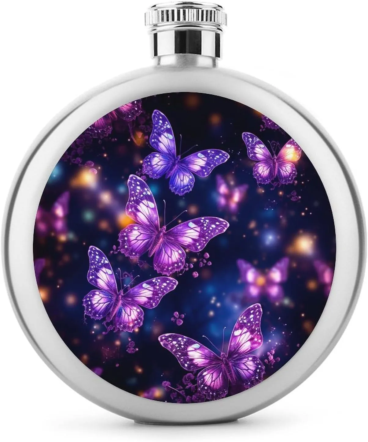 Stainless Steel Wine Bottle Liquor Container Purple Cute Butterfly Print Print Leak Proof Hip Flask Durable for Camping Hiking Travel Festivals