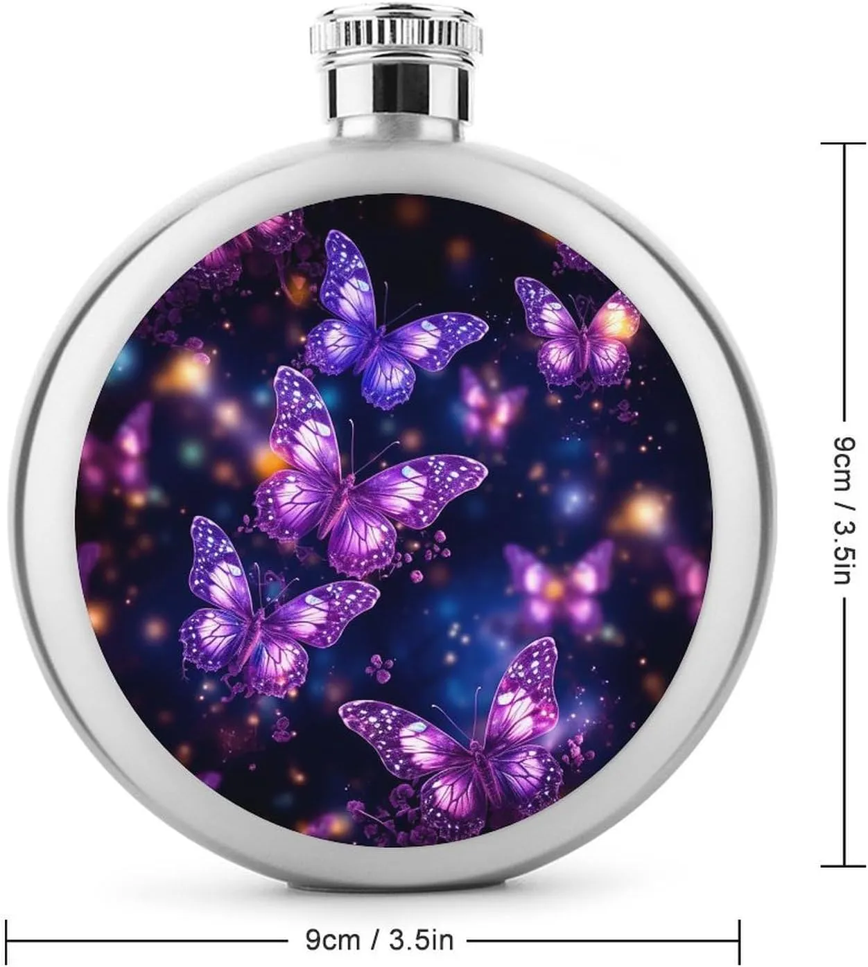 Stainless Steel Wine Bottle Liquor Container Purple Cute Butterfly Print Print Leak Proof Hip Flask Durable for Camping Hiking Travel Festivals