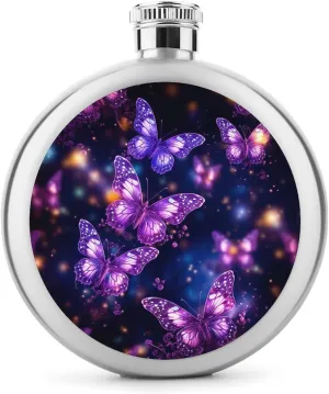 Stainless Steel Wine Bottle Liquor Container Purple Cute Butterfly Print Print Leak Proof Hip Flask Durable for Camping Hiking Travel Festivals