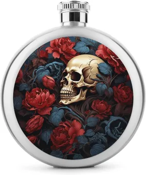 Stainless Steel Wine Bottle Liquor Container Skull Image Poster Print Leak Proof Hip Flask Durable for Camping Hiking Travel Festivals