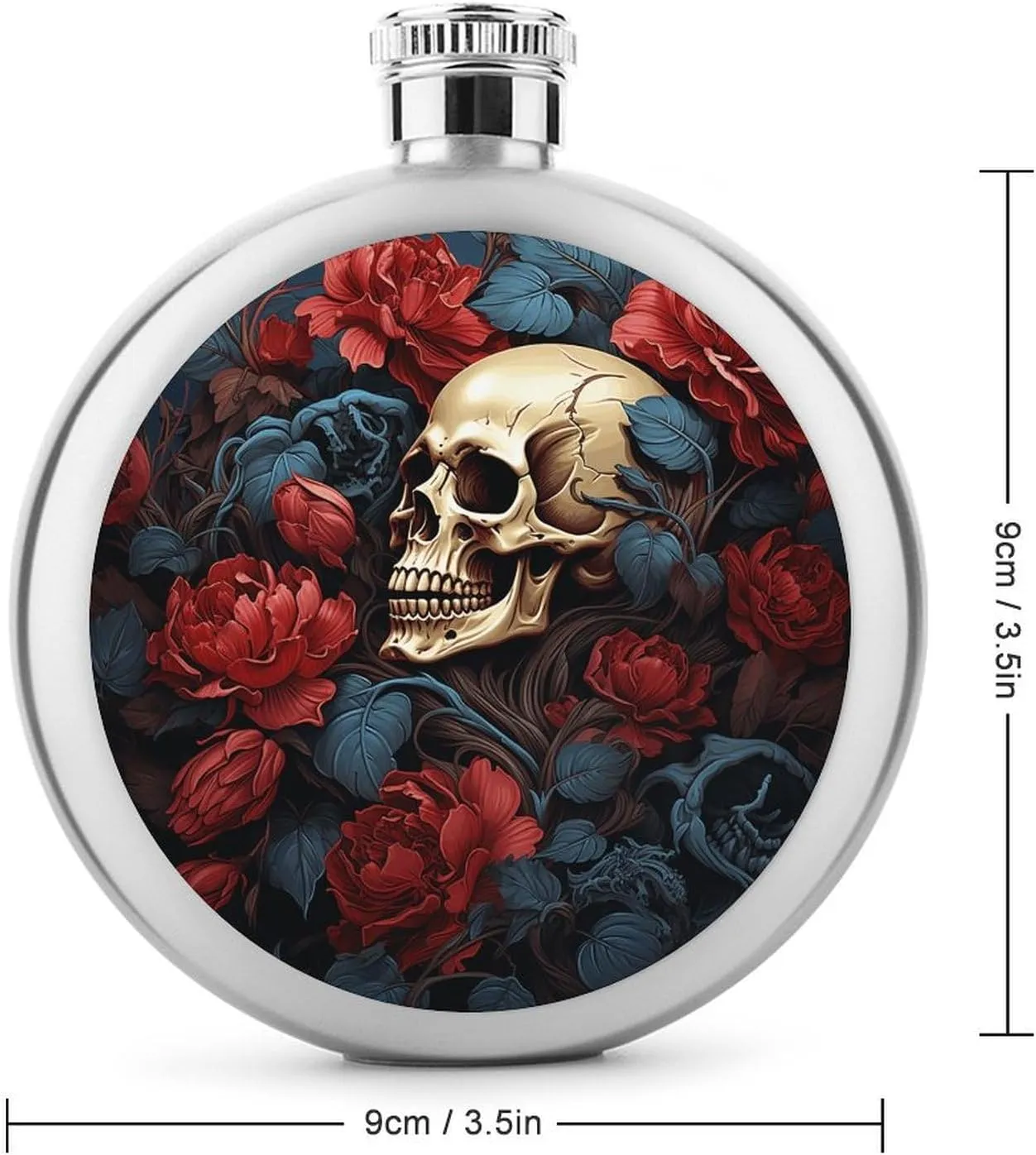 Stainless Steel Wine Bottle Liquor Container Skull Image Poster Print Leak Proof Hip Flask Durable for Camping Hiking Travel Festivals