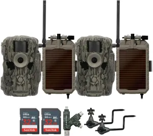 Stealth Cam 36MP Fusion Max Cellular Trail Camera (2-Pack) Bundle with 2X Lithium Solar Power Panel, 2X Trail Camera Holder, 2X 32GB Memory Card, and Card Reader (9 Items)