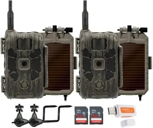 Stealth Cam 40MP Deceptor Max Cellular Trail Camera (2-Pack) Bundle Solar Power Panel (2-Pack), Trail Camera Holder (2-Pack), 32GB Memory Card (2-Pack), and Card Reader (9 Items)
