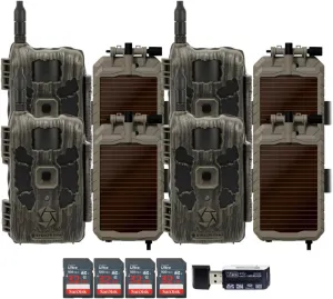 Stealth Cam 40MP Deceptor Max Cellular Trail Camera with 0.4-Second Trigger Speed (2-Pack) x 2 Bundle with Lithium Solar Power Panel (4-Pack), Card Reader, and 32GB Memory Card (4-Pack) (11 Items)