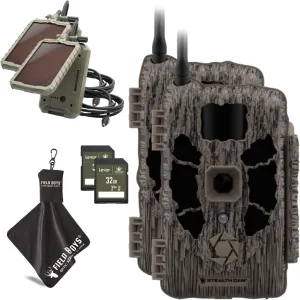 Stealth Cam Deceptor MAX Dual Sim 40MP Photo & 1440P QHD Video No-Glo LED Hunting Cellular Trail Camera, Available on AT&T & Verizon - 2 Pack   32GB SD Cards   Solar Panels & Microfiber Cleaning Cloth