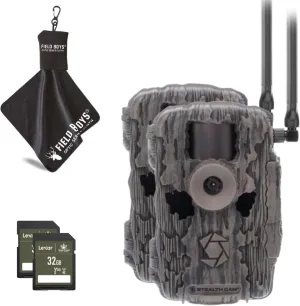 Stealth Cam Fusion MAX Dual Sim 36MP Photo & 1080P HD Video, 0.35 Sec Trigger Speed, App-Controlled Hunting Cellular Trail Camera, AT&T & Verizon (2 PK), 32GB SD Cards & Microfiber Cleaning Cloth