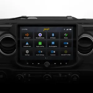 Stinger HORIZON10 10.1" Jeep Wrangler JL (2018-23)/Gladiator JT (2020-23) Flush Stereo Radio Kit IP65 Touchscreen, Certified Wireless CarPlay/Android Auto, Off-Road Gauges, HDMI, USB, Bluetooth