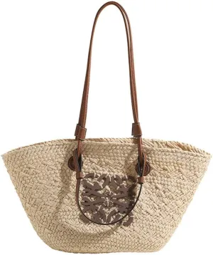 Straw Bag - Large Capacity Hand-Woven Tote for Beach - White