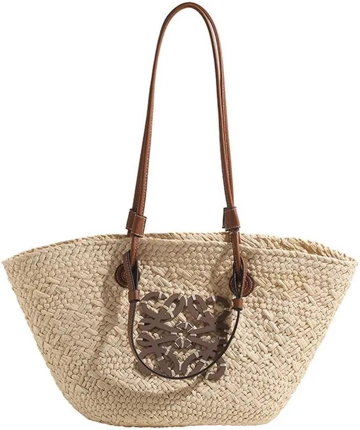 Straw Bag - Large Capacity Hand-Woven Tote for Beach - White