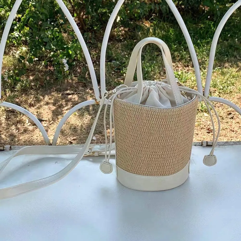 Straw Bags for Women 2025 Trendy Top Handle Bag Woven Bucket Purse Straw Tote Crossbody Purse Satchel Beach Bag for Vacation