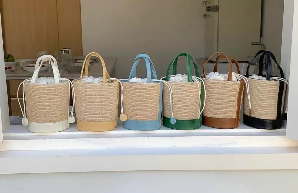 Straw Bags for Women 2025 Trendy Top Handle Bag Woven Bucket Purse Straw Tote Crossbody Purse Satchel Beach Bag for Vacation