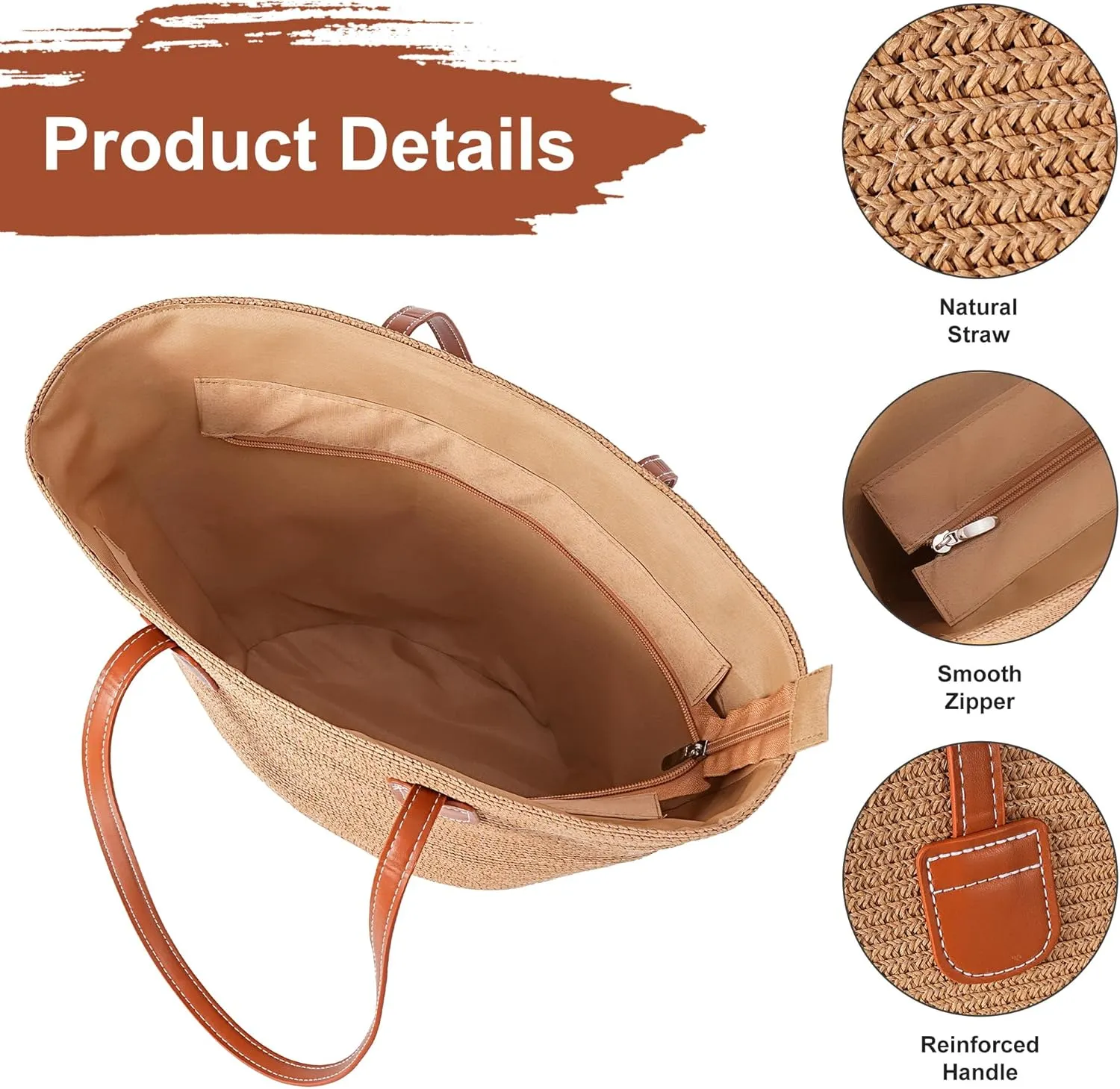 Straw Bags for Women, Straw Beach Bags for Women Beach Tote Bag Summer Woven Shoulder Handbags for Vacation Holiday