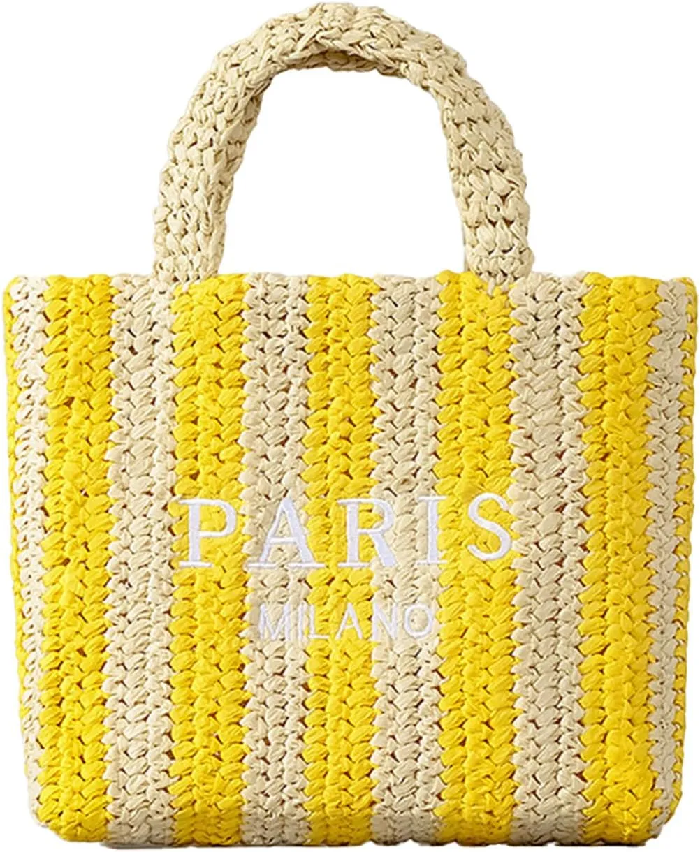 Straw Beach Bag for Women Summer Woven Tote Bag Packable Straw Purses and Handbags for Vacation Holiday