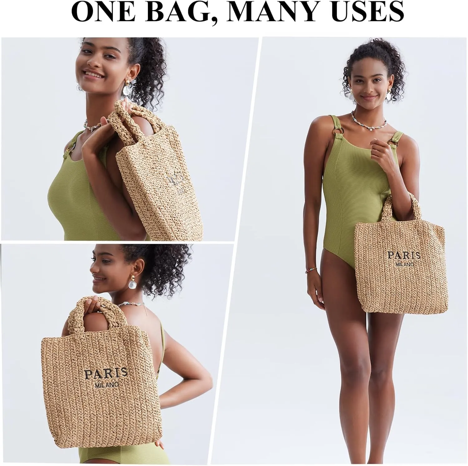 Straw Beach Bag for Women Summer Woven Tote Bag Packable Straw Purses and Handbags for Vacation Holiday