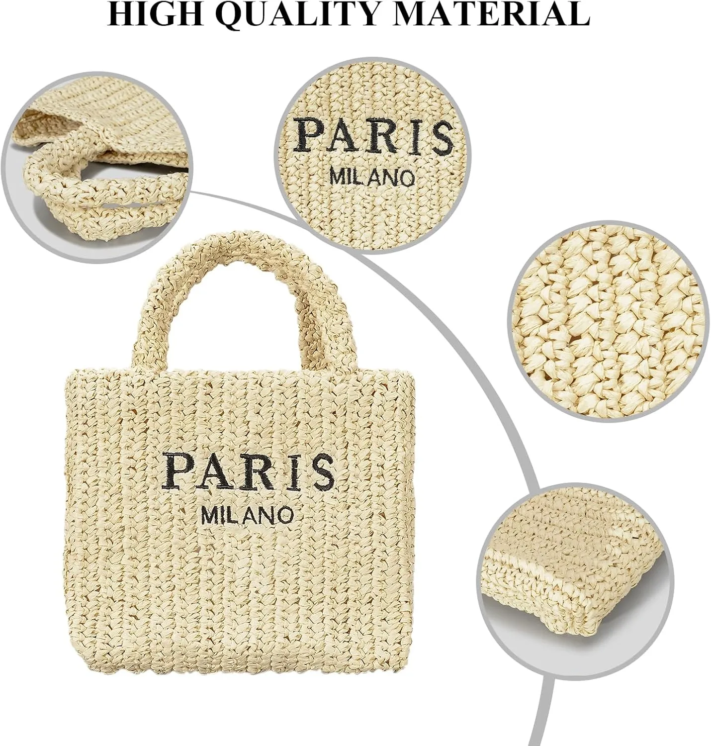 Straw Beach Bag for Women Summer Woven Tote Bag Packable Straw Purses and Handbags for Vacation Holiday