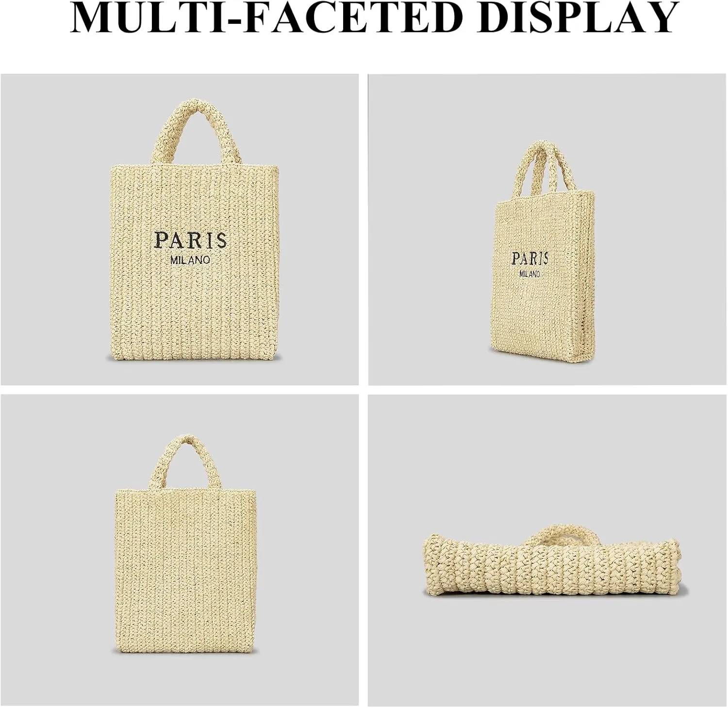 Straw Beach Bag for Women Summer Woven Tote Bag Packable Straw Purses and Handbags for Vacation Holiday