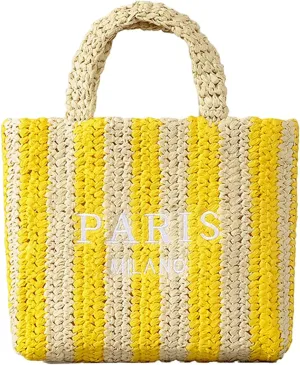 Straw Beach Bag for Women Summer Woven Tote Bag Packable Straw Purses and Handbags for Vacation Holiday