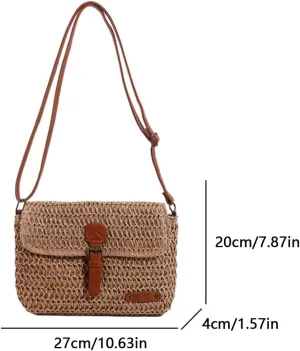 Straw Beach Bag Summer Shoulder Bag with Adjustable Strap Crossbody Bag Tote Bag for Women Travel Vacation