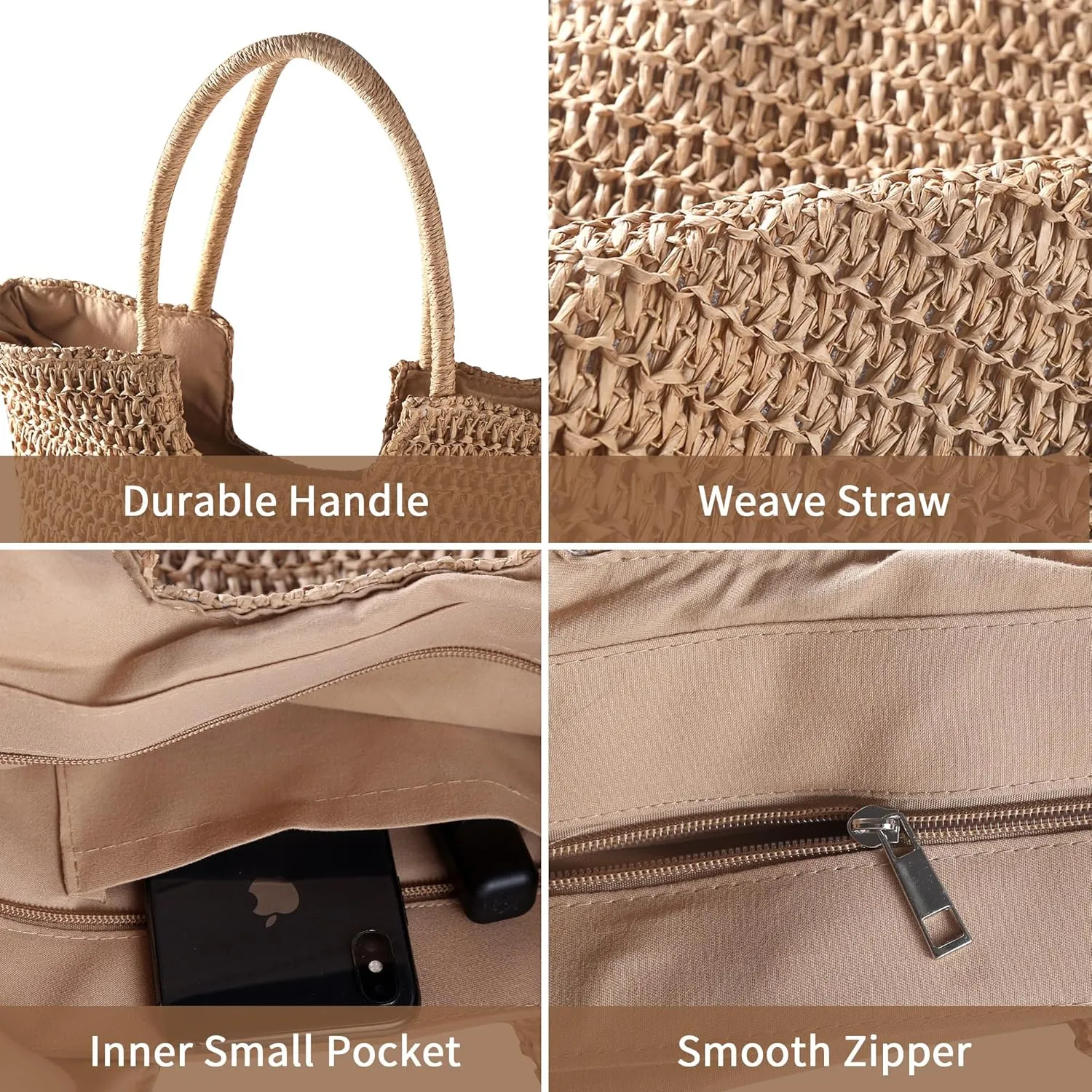 Straw Beach Bag Women: Summer Bag for Travel Vacation - Woven Tote Bag for Women