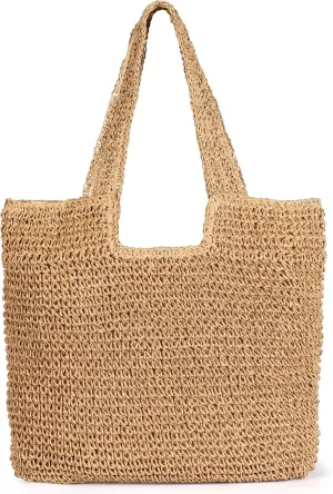 Straw Beach Bag, Women Tote Bag Woven Shoulder Bag, Handmade Large Summer Handbag Hobo Bag for Beach Picnic Vacation