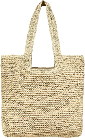 Straw Beach Bags for Women, Large Summer Boho Woven Tote Bag, Shoulder Handbags for Women for Beach Picnic Vacation