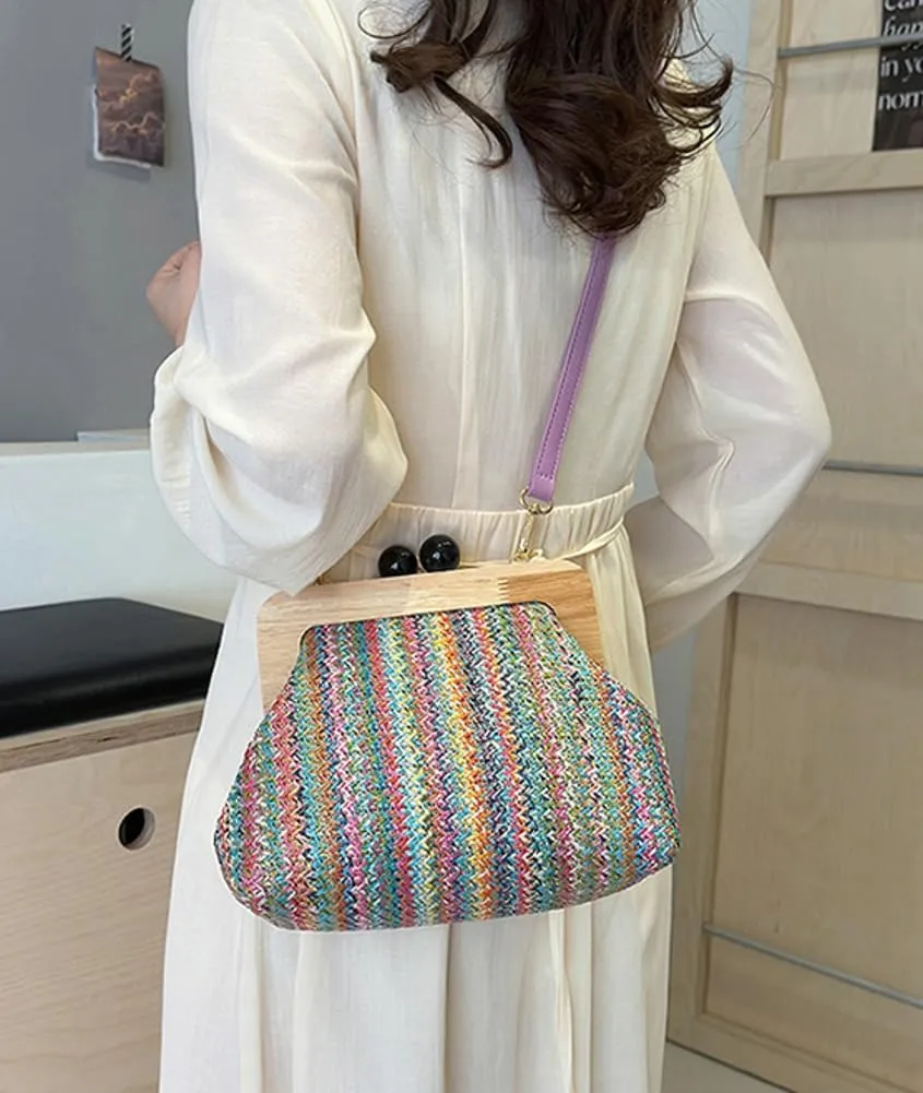 Straw Beach Bags For Women Summer Straw Cross-body Bag Raffia Handbag Pearls Purses Shoulder Bag Shell Shaped Bag 2025