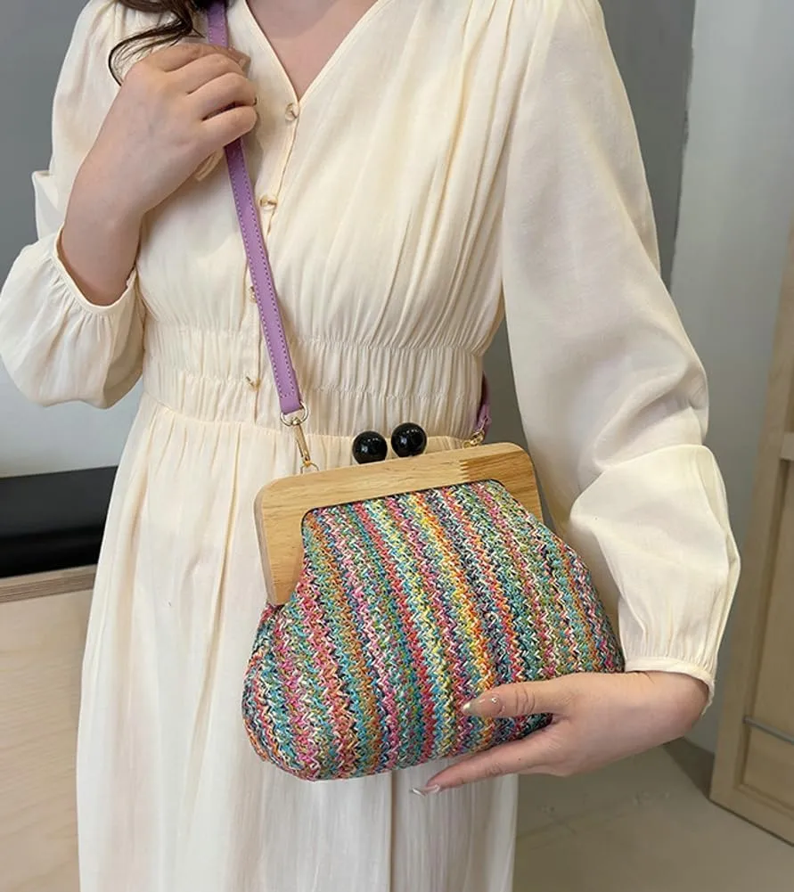Straw Beach Bags For Women Summer Straw Cross-body Bag Raffia Handbag Pearls Purses Shoulder Bag Shell Shaped Bag 2025