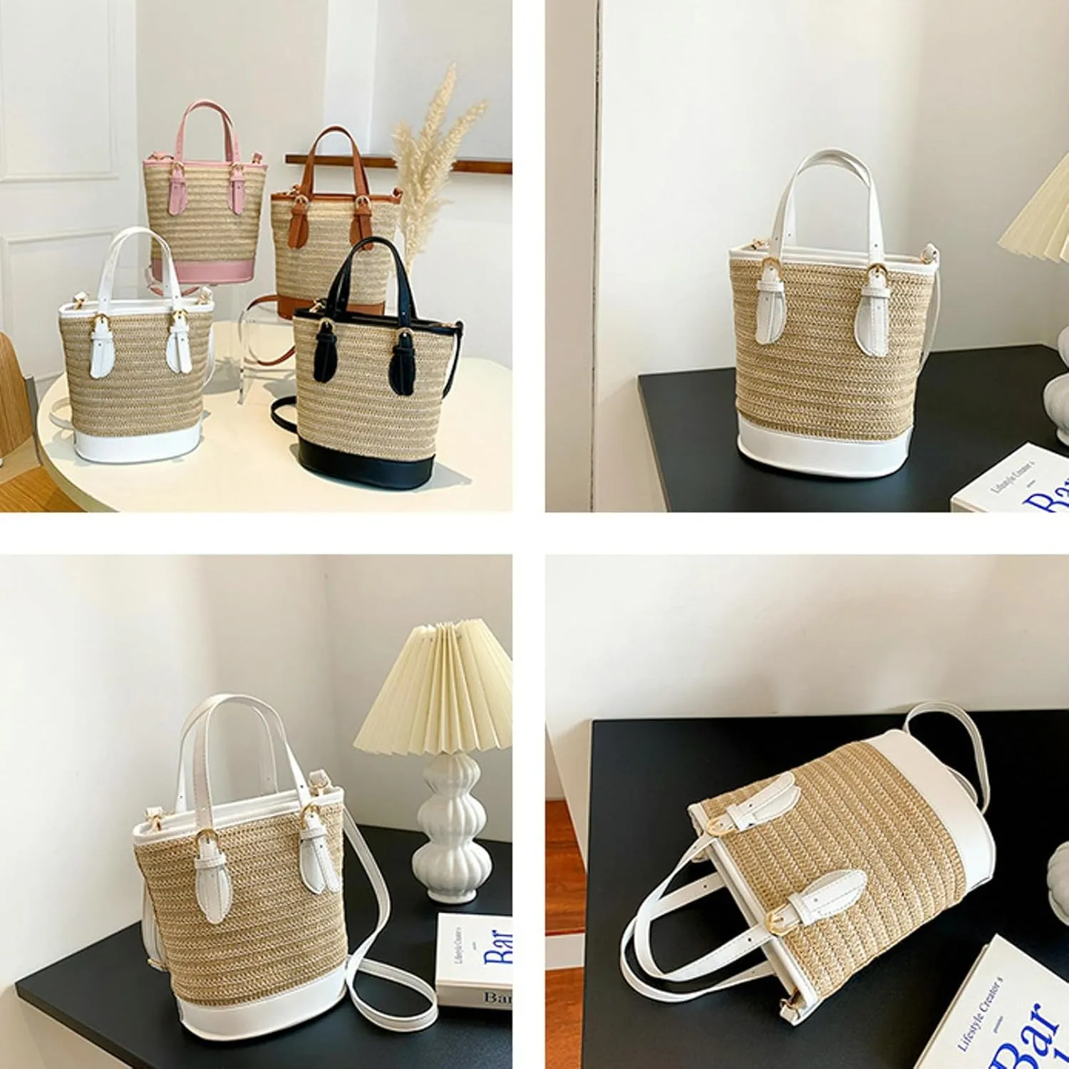 Straw Bucket Bag Women 2025 Summer Cross Body Handbag Woven Top Handle Crochet Purse Cute Shoulder Beach Travel Vacation