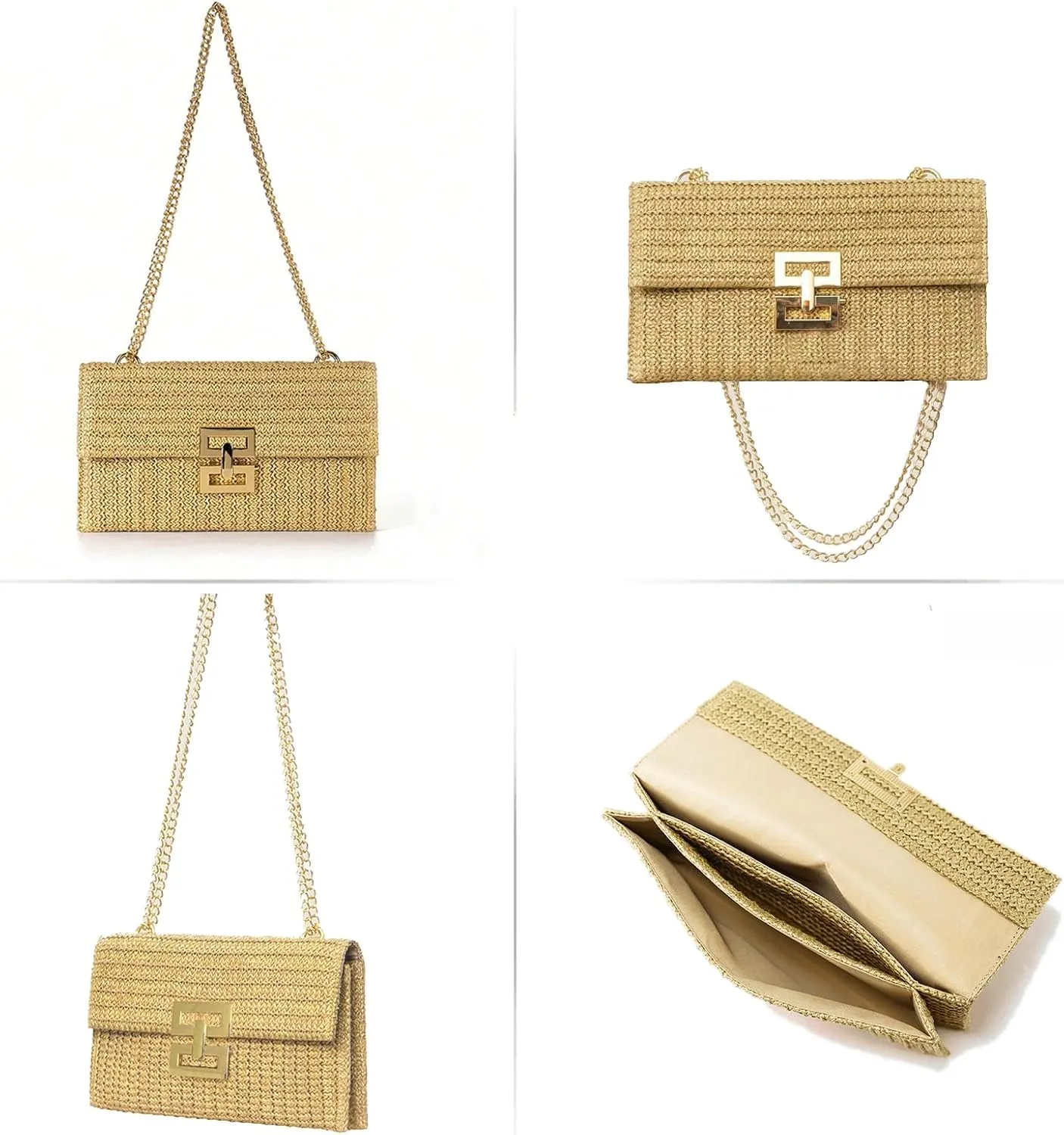 Straw Clutch Purse for Women Designer Evening Handbag Summer Beach Shoulder Crossbody Bag