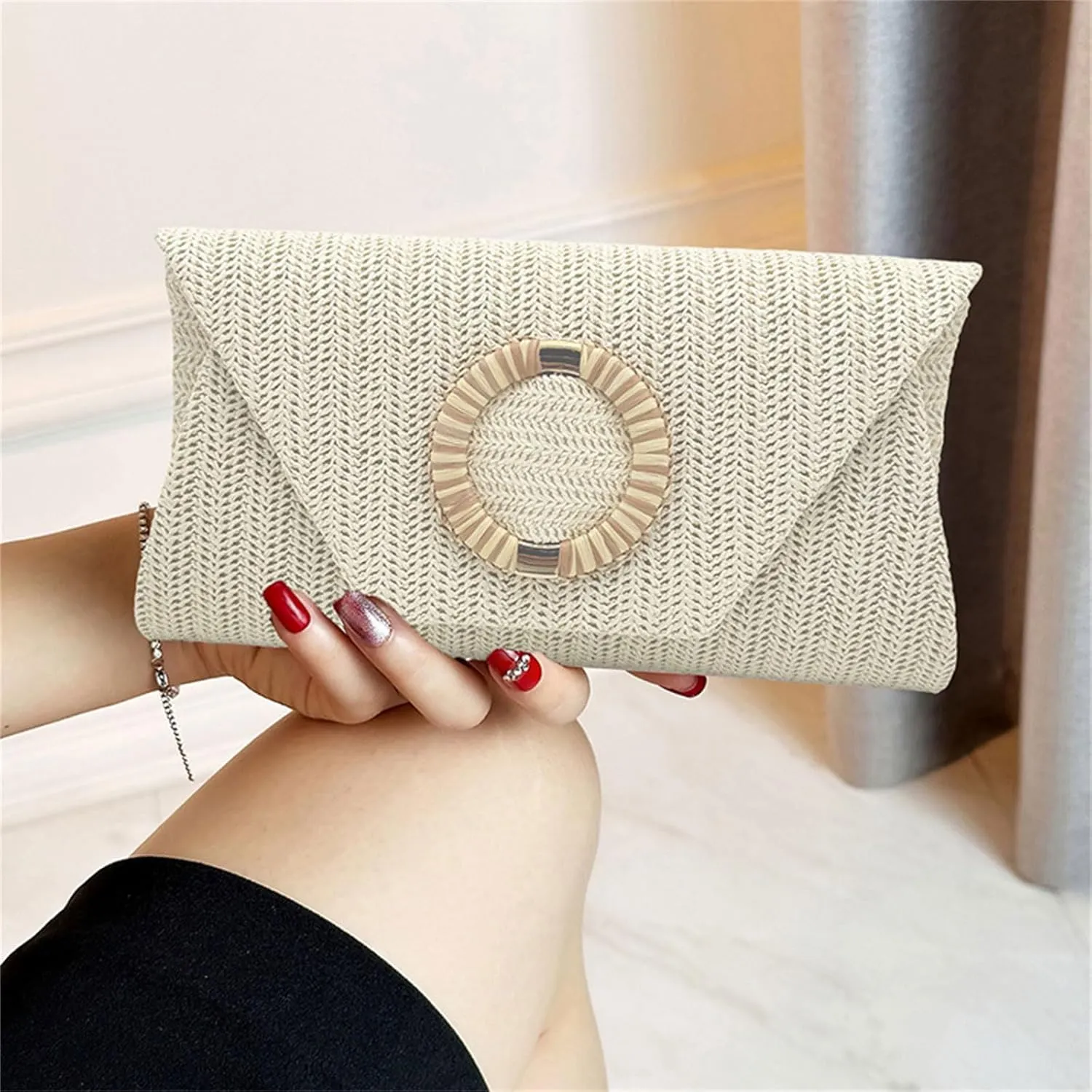 Straw Clutches Purse Women Envelope Bag Straw Crossbody Shoulder Bag Handbag Summers Beach Bag Woven Clutches Handbag