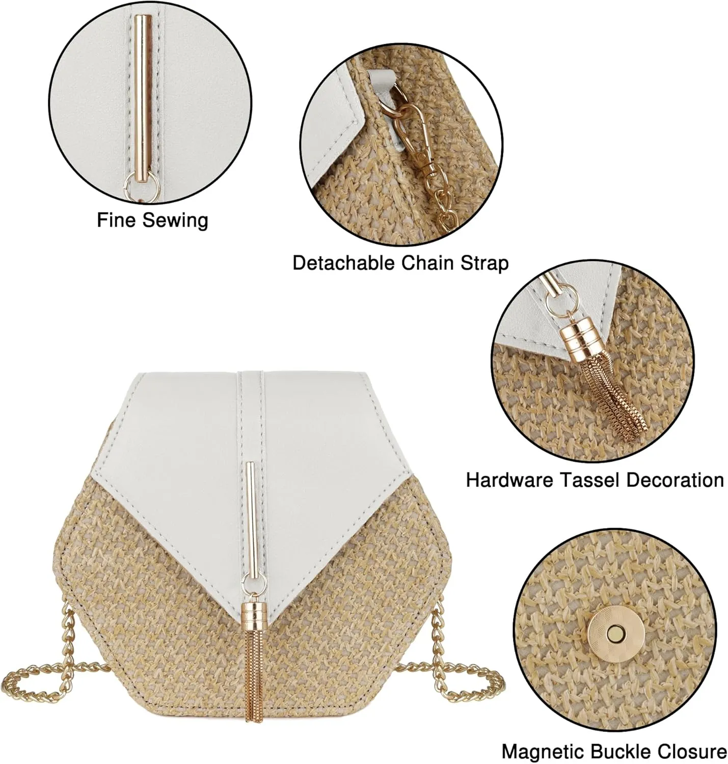 Straw Crossbody Bag for Women Cute Shoulder Handbag Summer Beach Bag Purse with Tassel