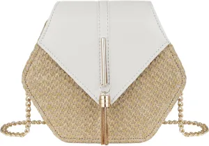 Straw Crossbody Bag for Women Cute Shoulder Handbag Summer Beach Bag Purse with Tassel