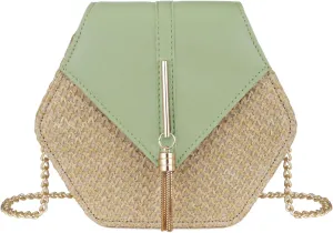 Straw Crossbody Bag for Women Cute Shoulder Handbag Summer Beach Bag Purse with Tassel