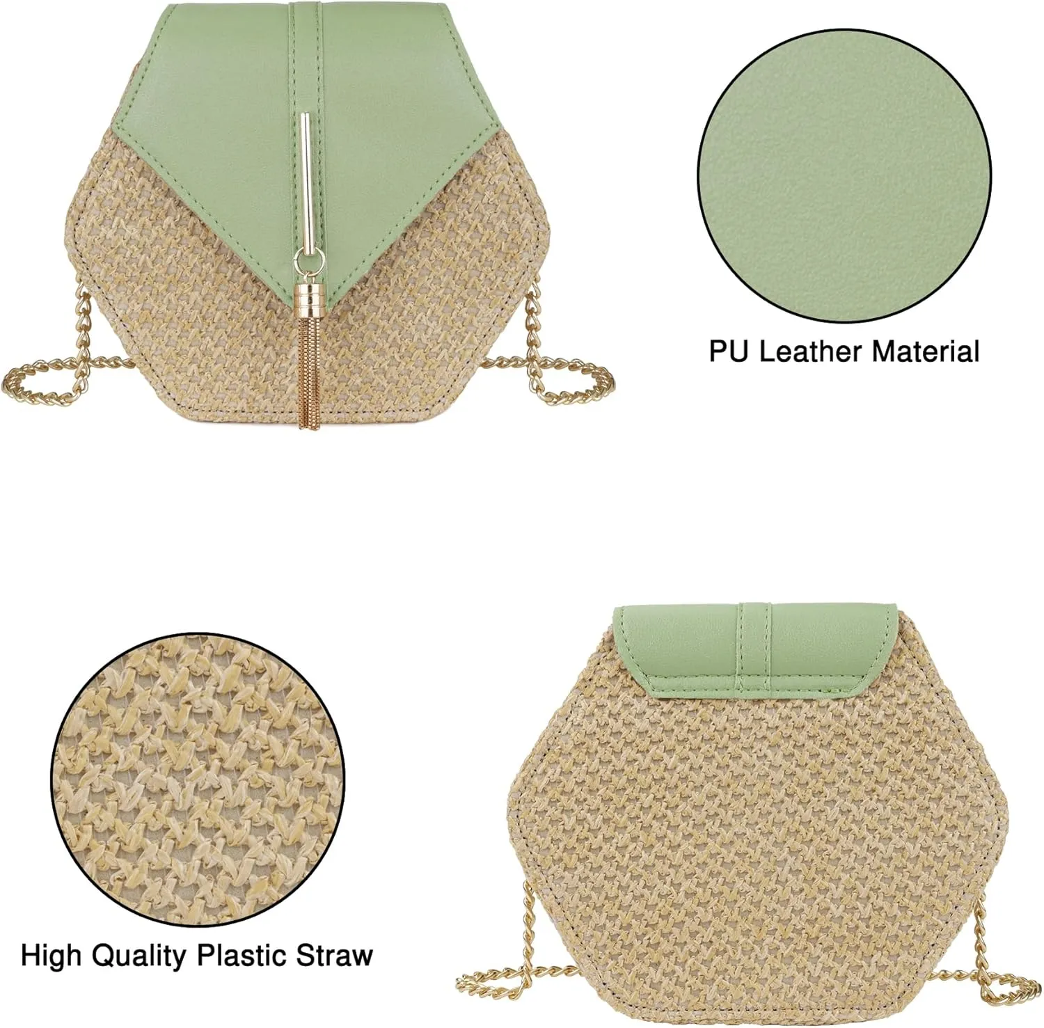 Straw Crossbody Bag for Women Cute Shoulder Handbag Summer Beach Bag Purse with Tassel