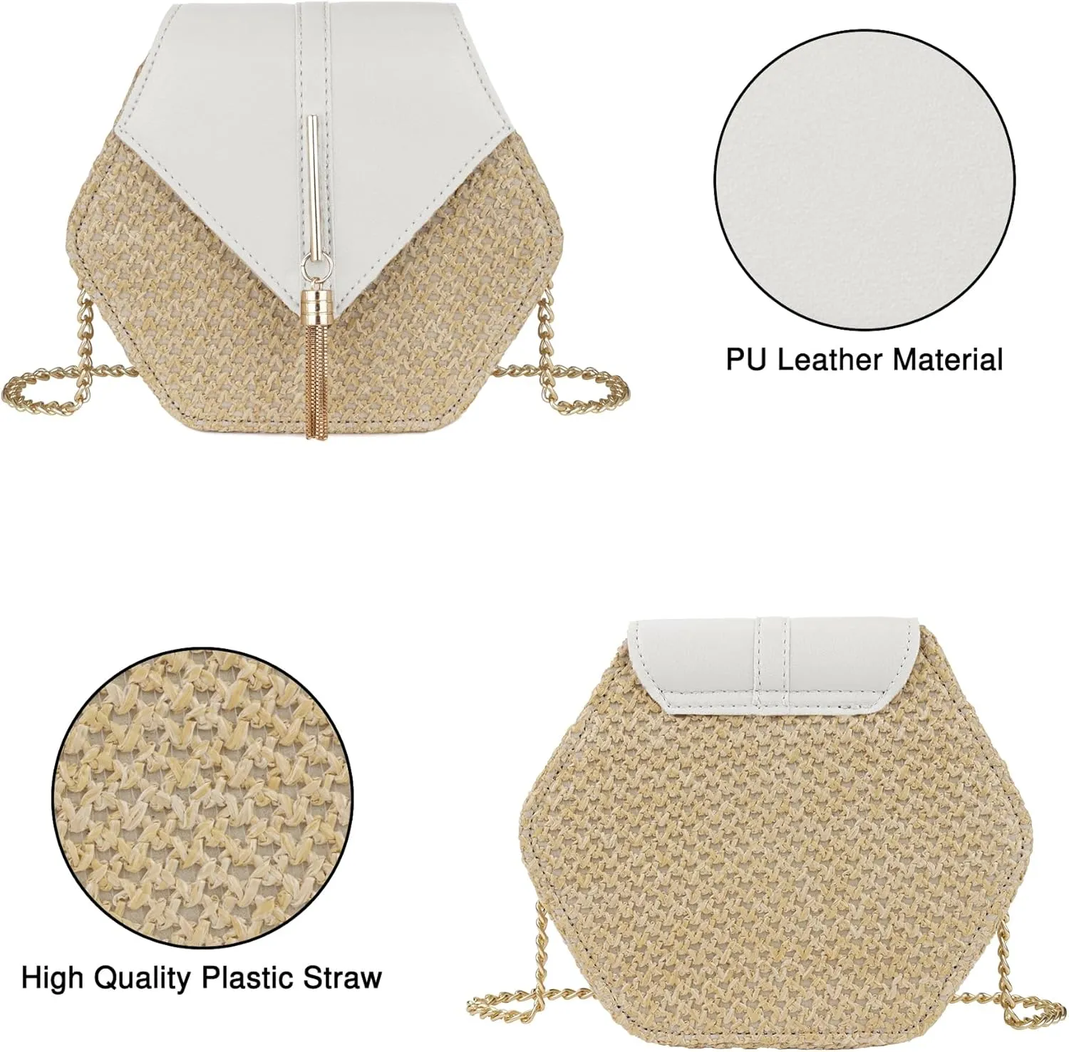 Straw Crossbody Bag for Women Cute Shoulder Handbag Summer Beach Bag Purse with Tassel