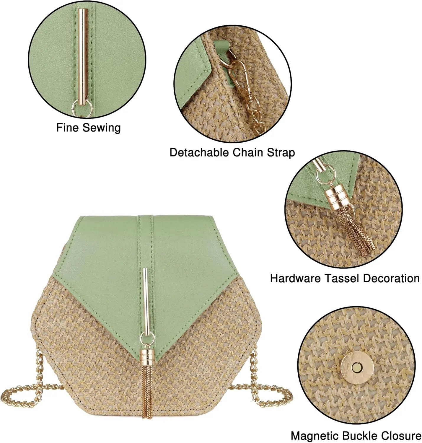 Straw Crossbody Bag for Women Cute Shoulder Handbag Summer Beach Bag Purse with Tassel