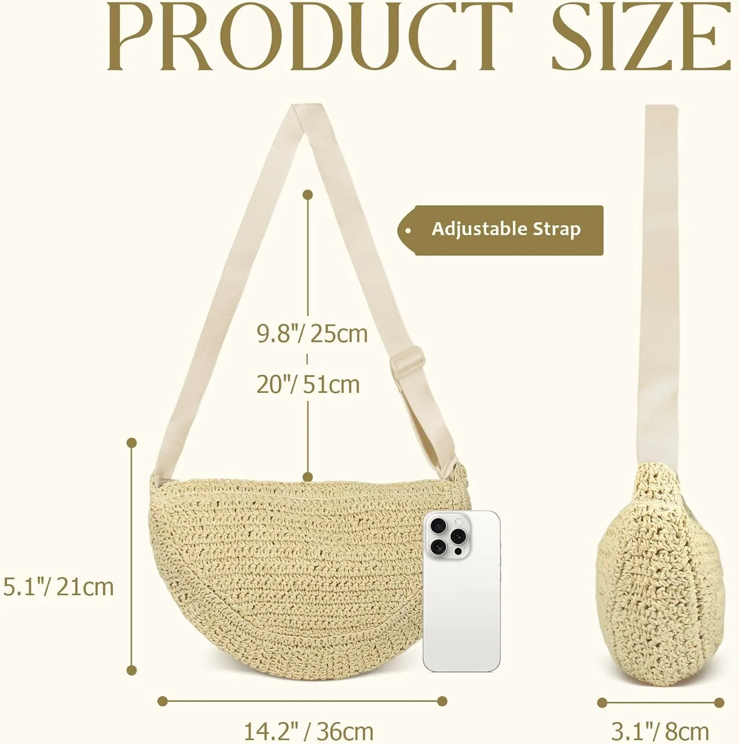 Straw Crossbody Bag for Women Summer Woven Beach Handbag Crescent Shoulder Purses with Adjustable Strap 2025