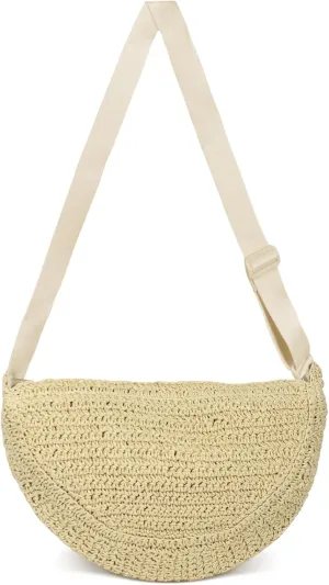 Straw Crossbody Bag for Women Summer Woven Beach Handbag Crescent Shoulder Purses with Adjustable Strap 2025