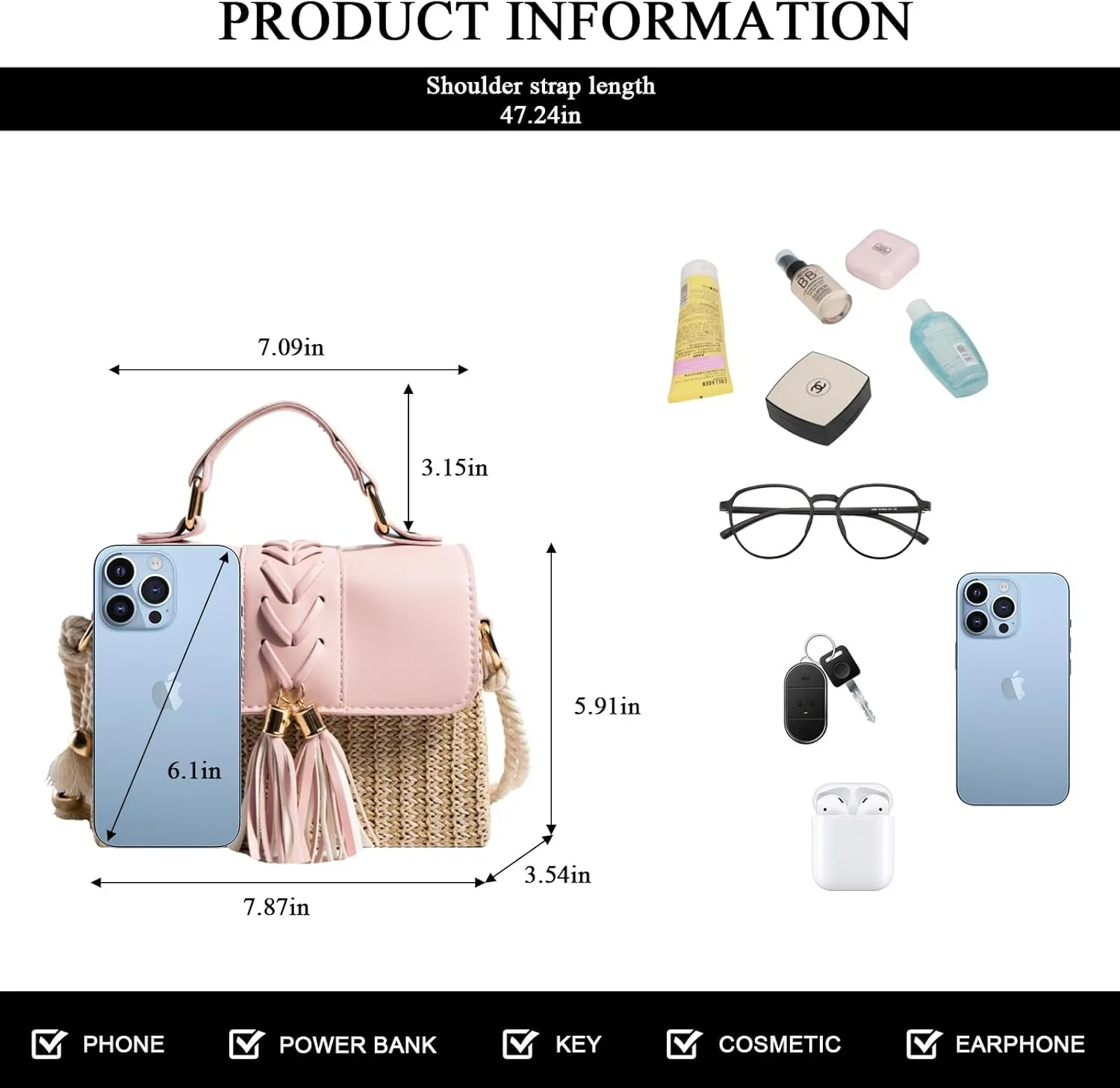 Straw Crossbody Bags for Women Summer Straw Clutch Bag Woven Beach Purse Vacation Handbags