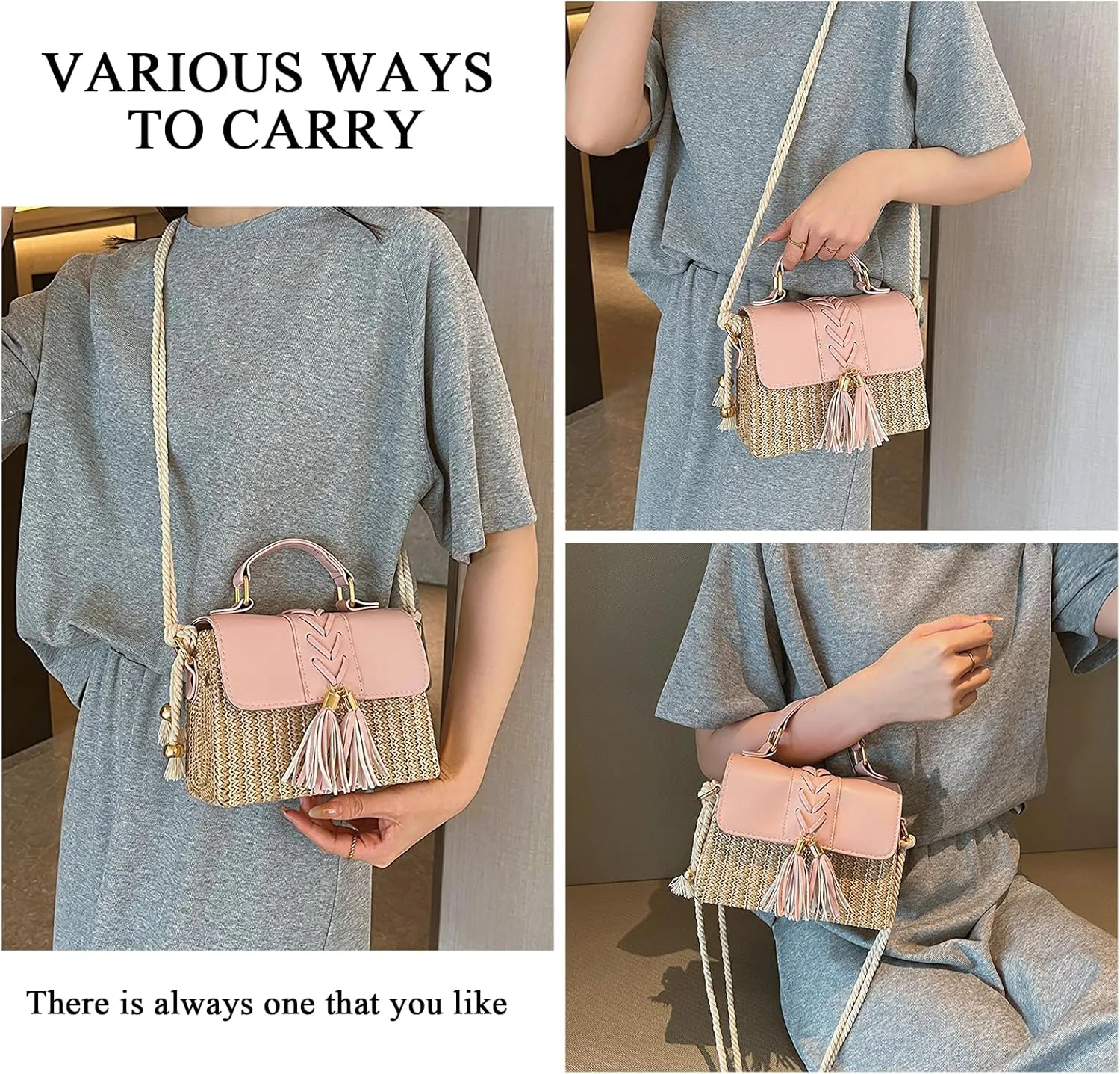 Straw Crossbody Bags for Women Summer Straw Clutch Bag Woven Beach Purse Vacation Handbags